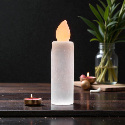 Hand-Carved White Selenite Candle Flame Crystal