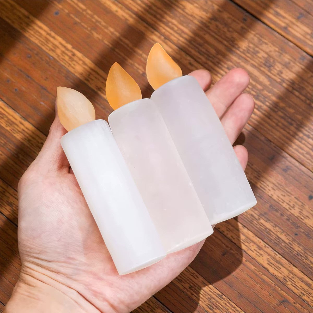 Hand-Carved White Selenite Candle Flame Crystal