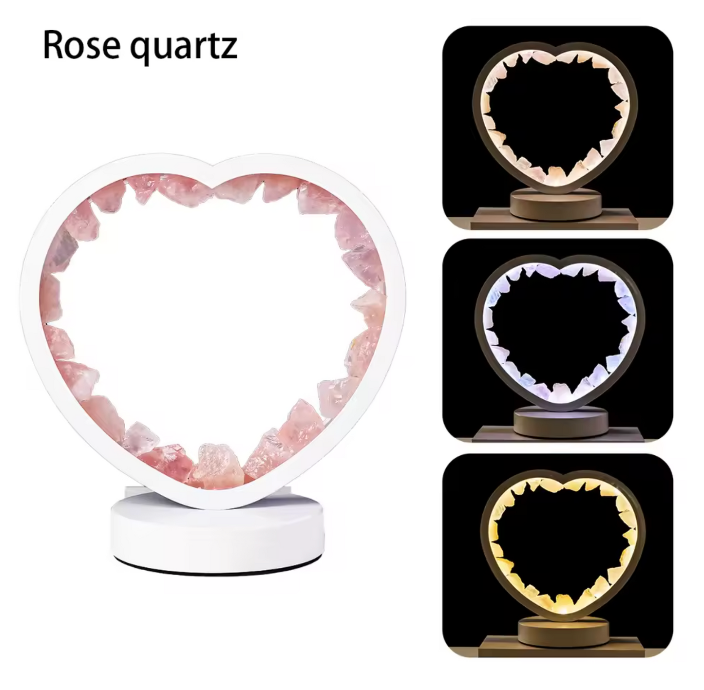 Heart Raw Stone Crystal Table Lamp