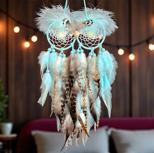 Light Blue Owl Dreamcatcher Boho Wall Decor