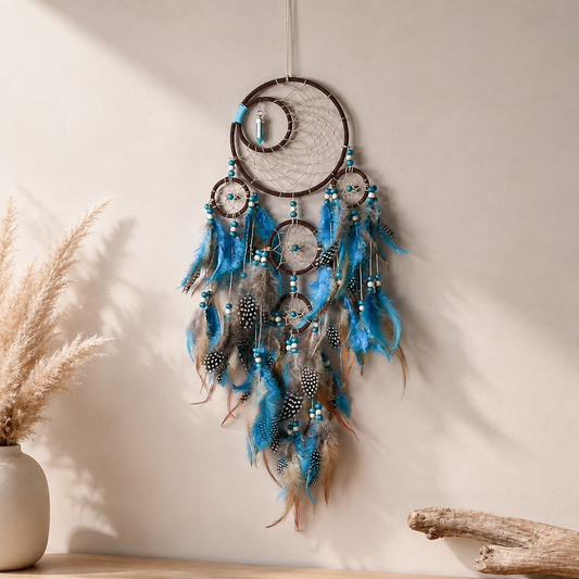 Native Turquoise Feather Dream Catcher – Boho Wall Hanging Decor