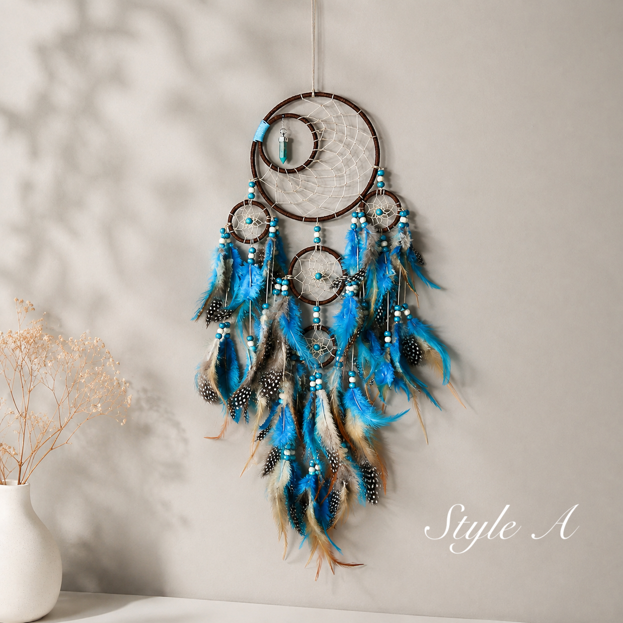 Native Turquoise Feather Dream Catcher – Boho Wall Hanging Decor