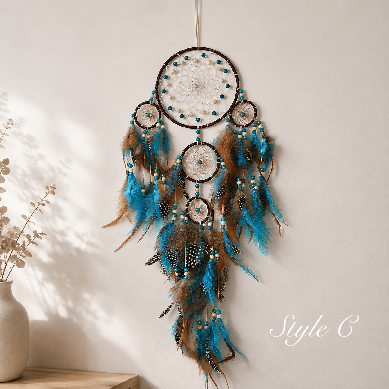Native Turquoise Feather Dream Catcher – Boho Wall Hanging Decor