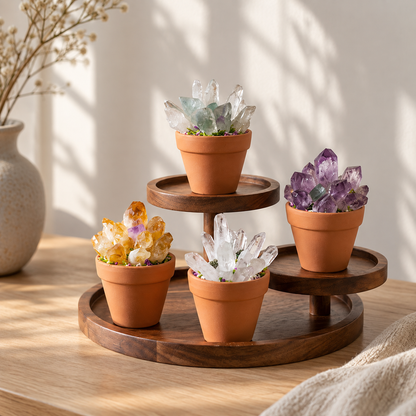 Natural Crystal Cluster with Planter Pot