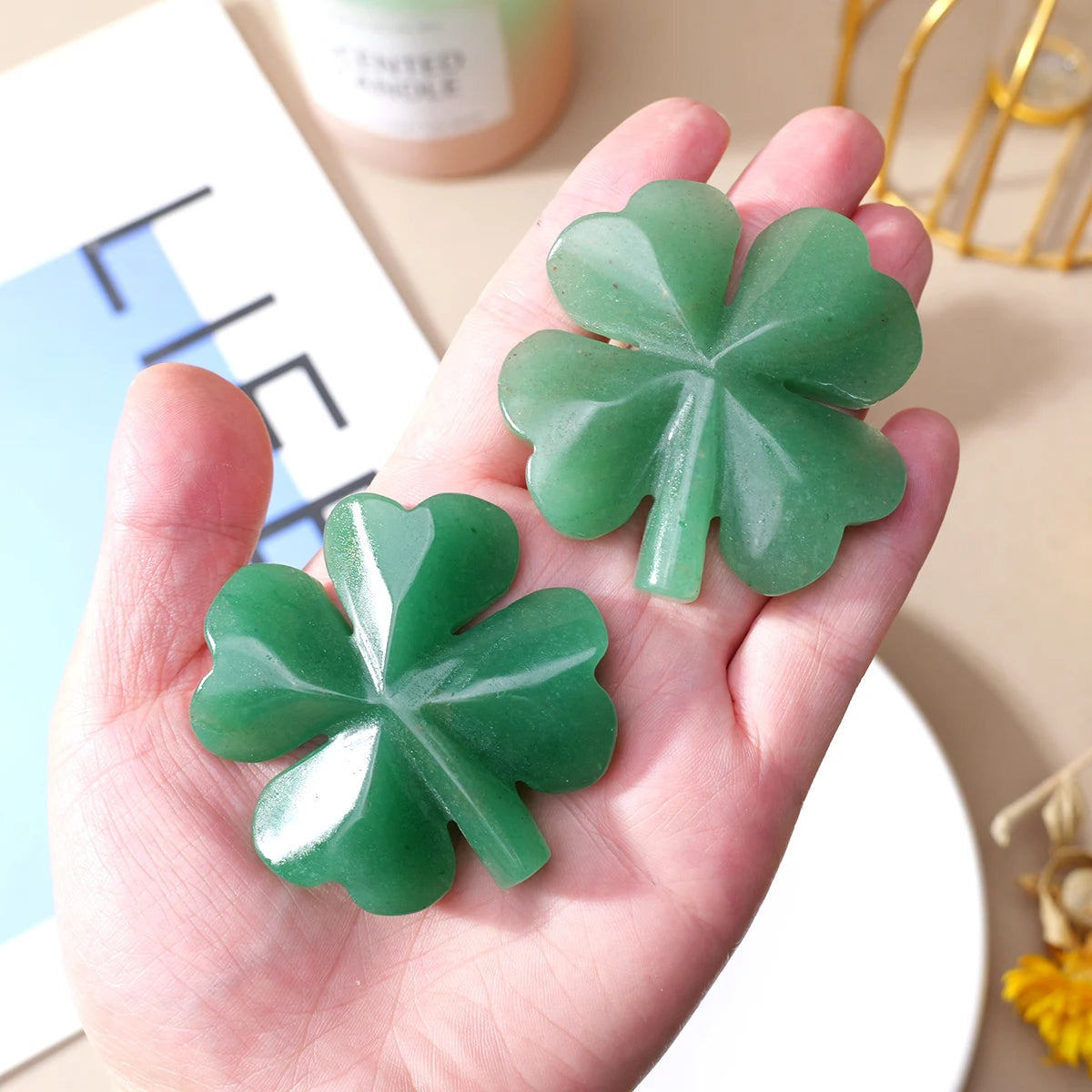 Aventurine Lucky Four Leaf Clover Sculpture