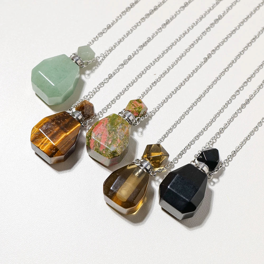 Gemstone Essential Oil Bottle Pendant Necklace