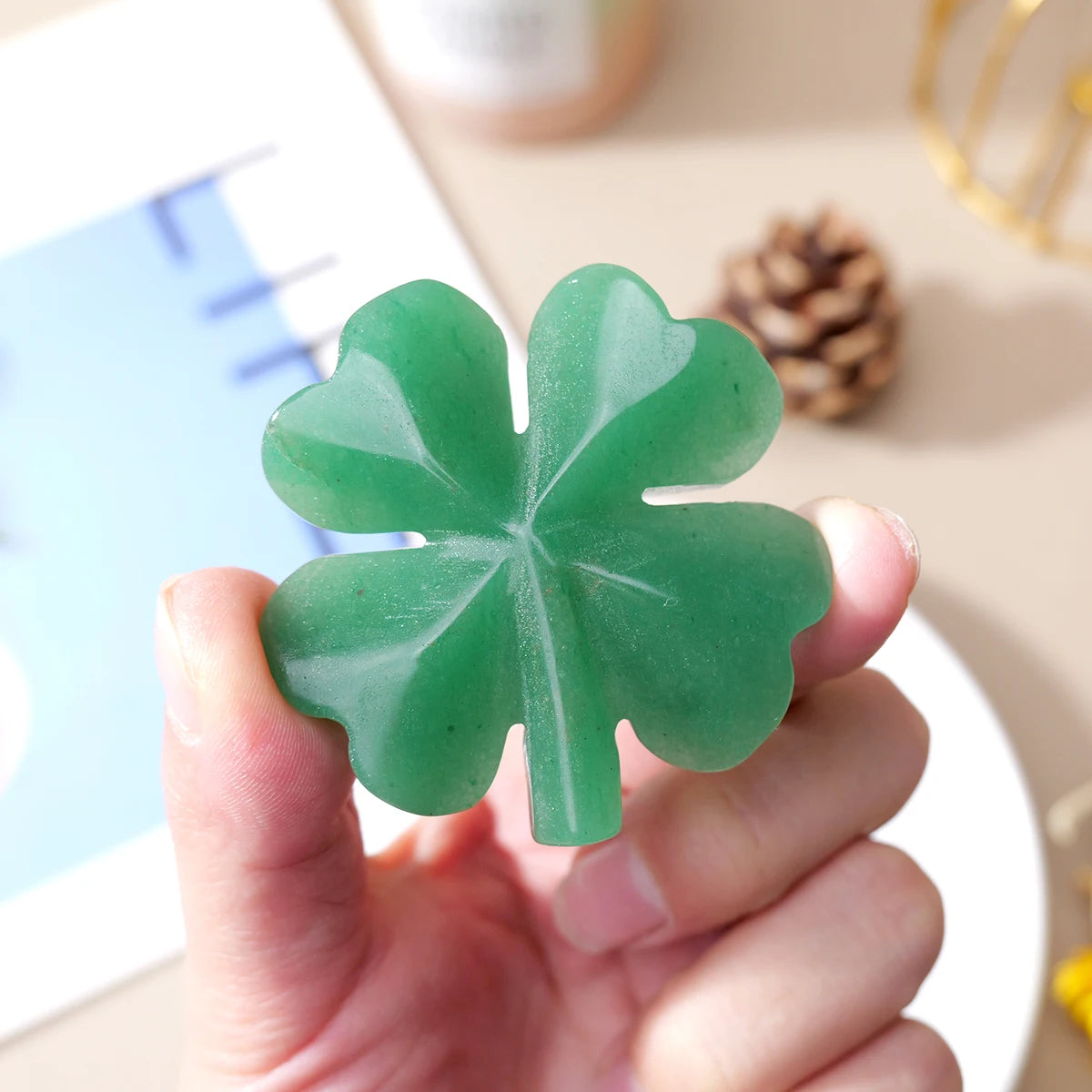 Aventurine Lucky Four Leaf Clover Sculpture