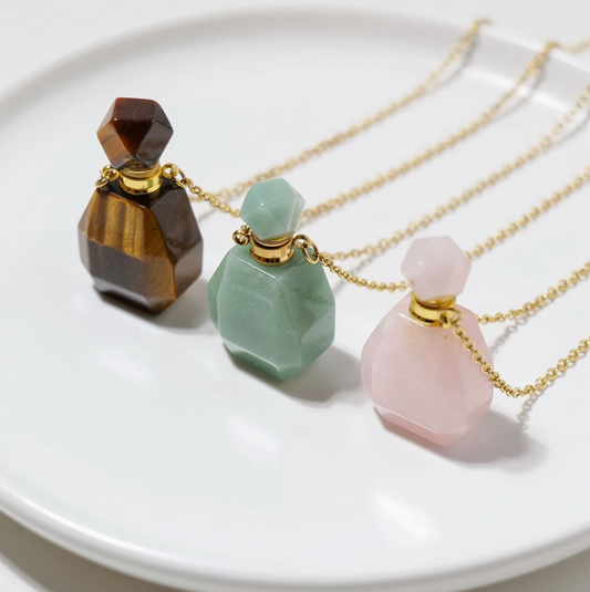 Gemstone Essential Oil Bottle Pendant Necklace