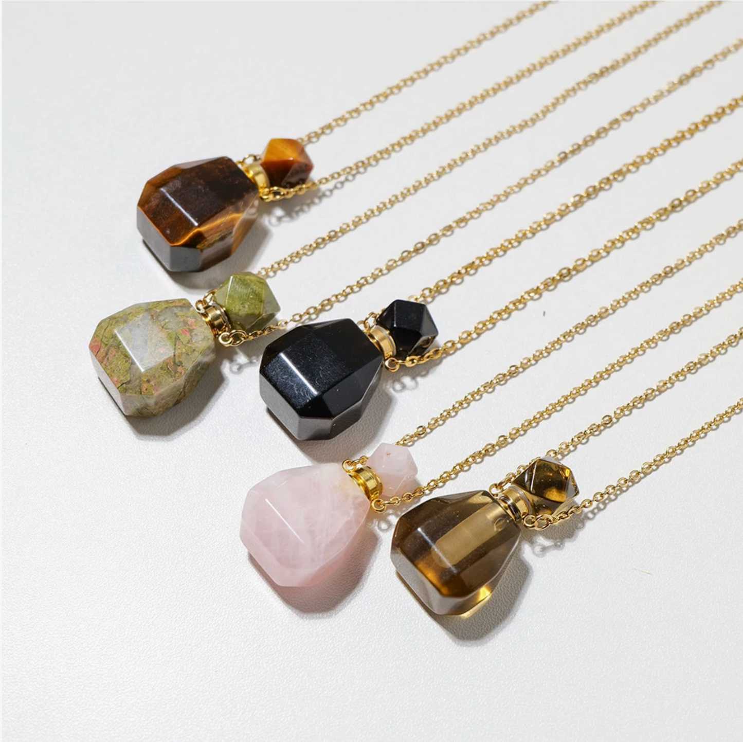 Gemstone Essential Oil Bottle Pendant Necklace