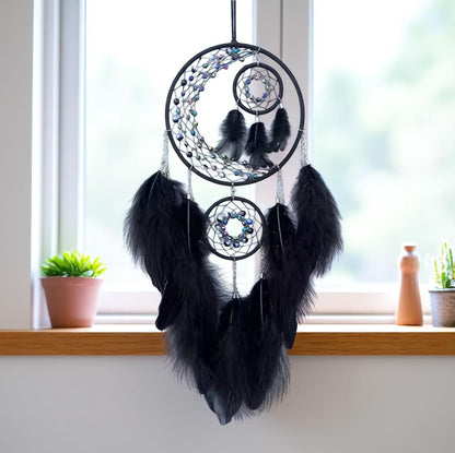 Triple Hoop Dreamcather Feathers Wind Chimes