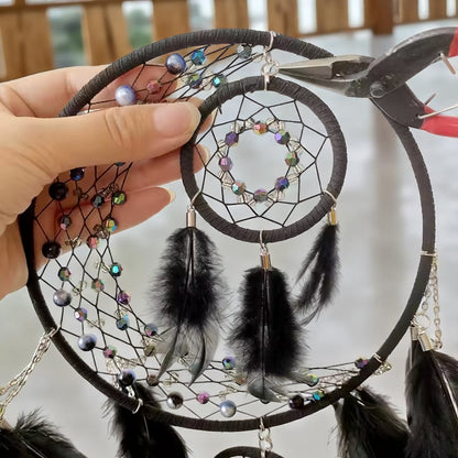 Triple Hoop Dreamcather Feathers Wind Chimes