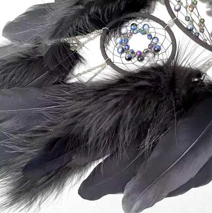 Triple Hoop Dreamcather Feathers Wind Chimes