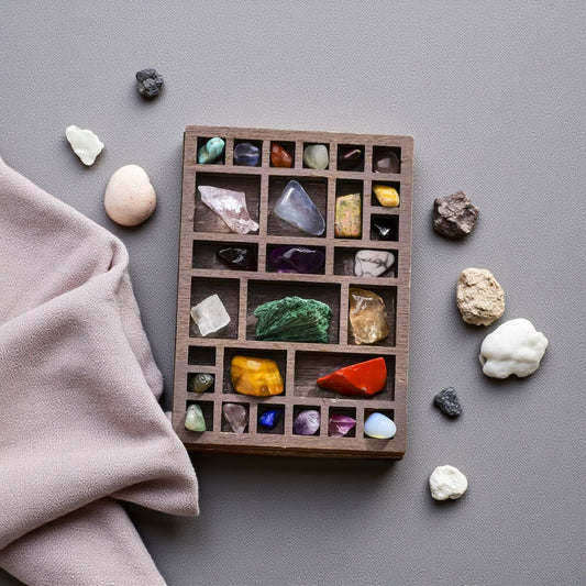 Wooden Crystal Grid with Natural Stones