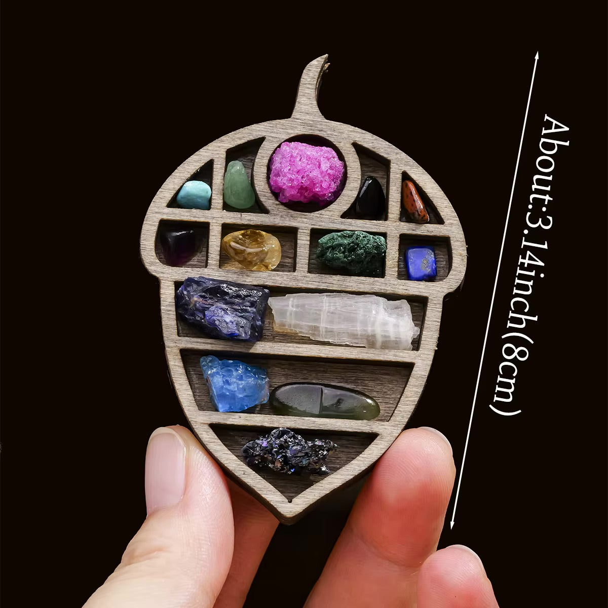 Wooden Crystal Grid with Natural Stones