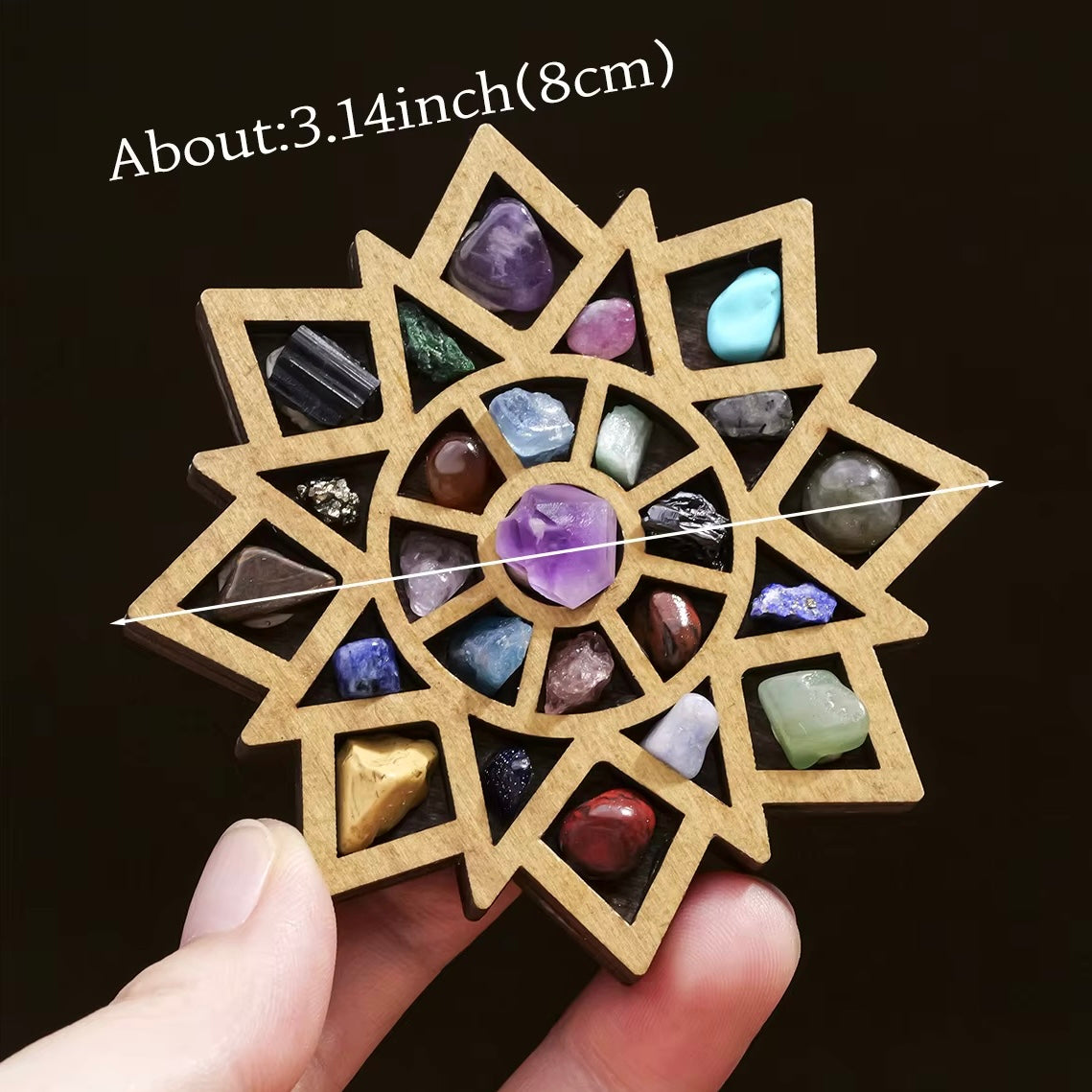 Wooden Crystal Grid with Natural Stones
