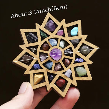 Wooden Crystal Grid with Natural Stones