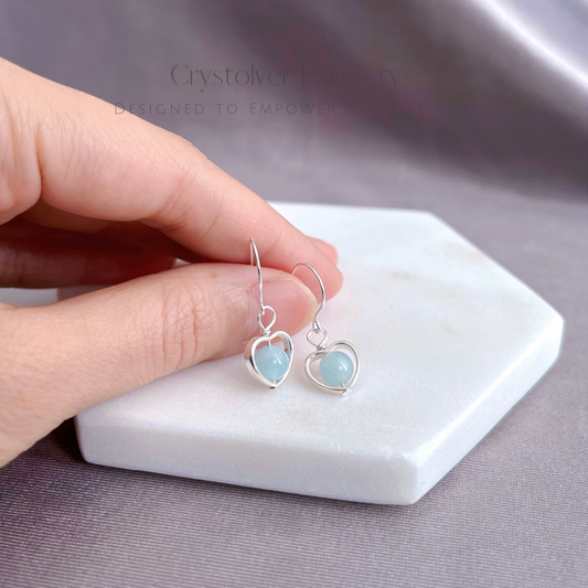 Aquamarine Sterling Silver Heart Earrings