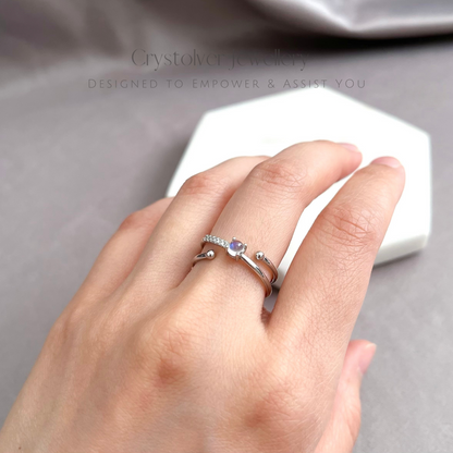 Dainty Moonstone Planet Sterling Silver Ring