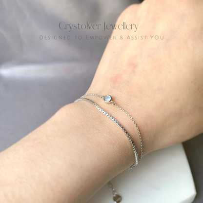 Rainbow Moonstone Sterling Silver Double Layer Bracelet