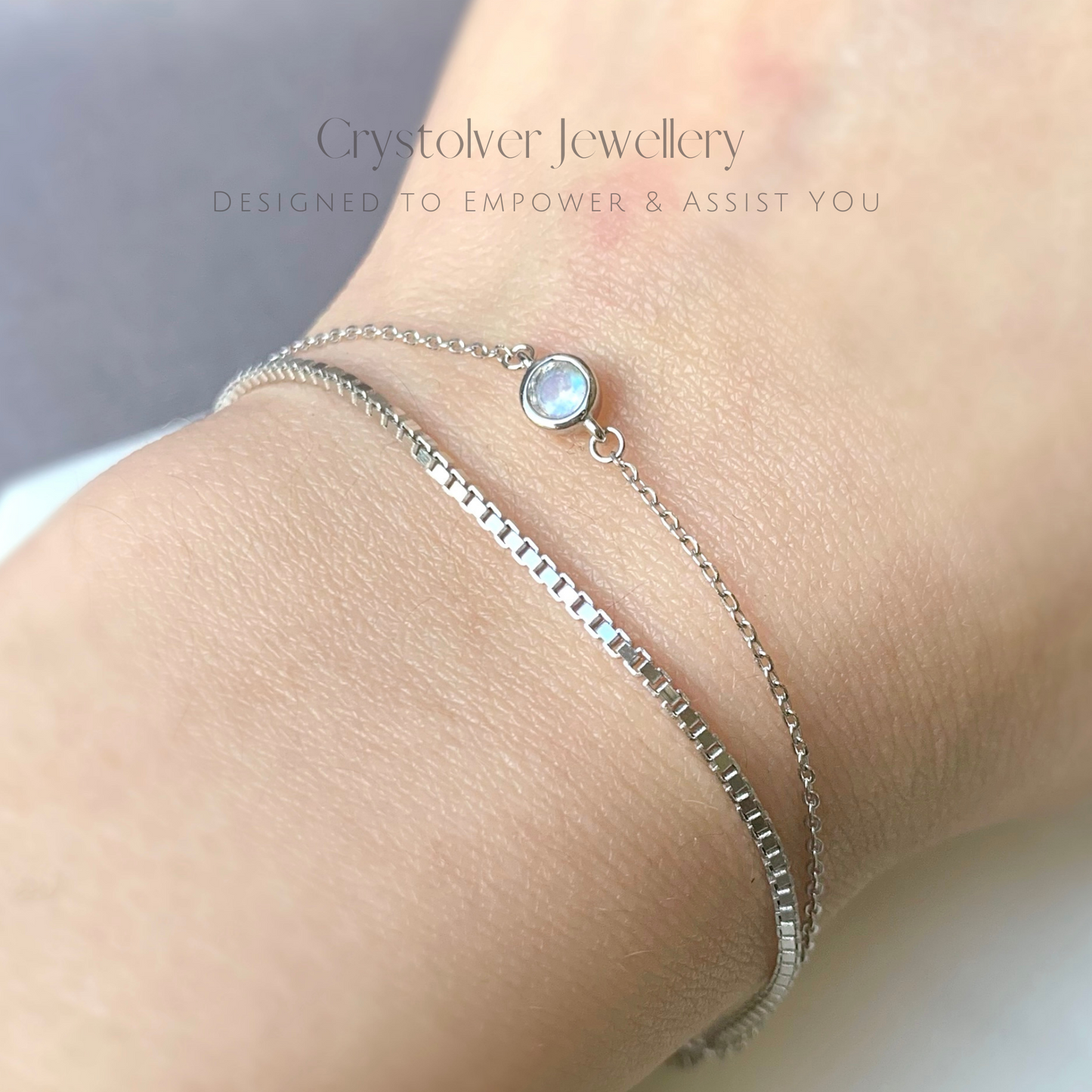 Rainbow Moonstone Sterling Silver Double Layer Bracelet