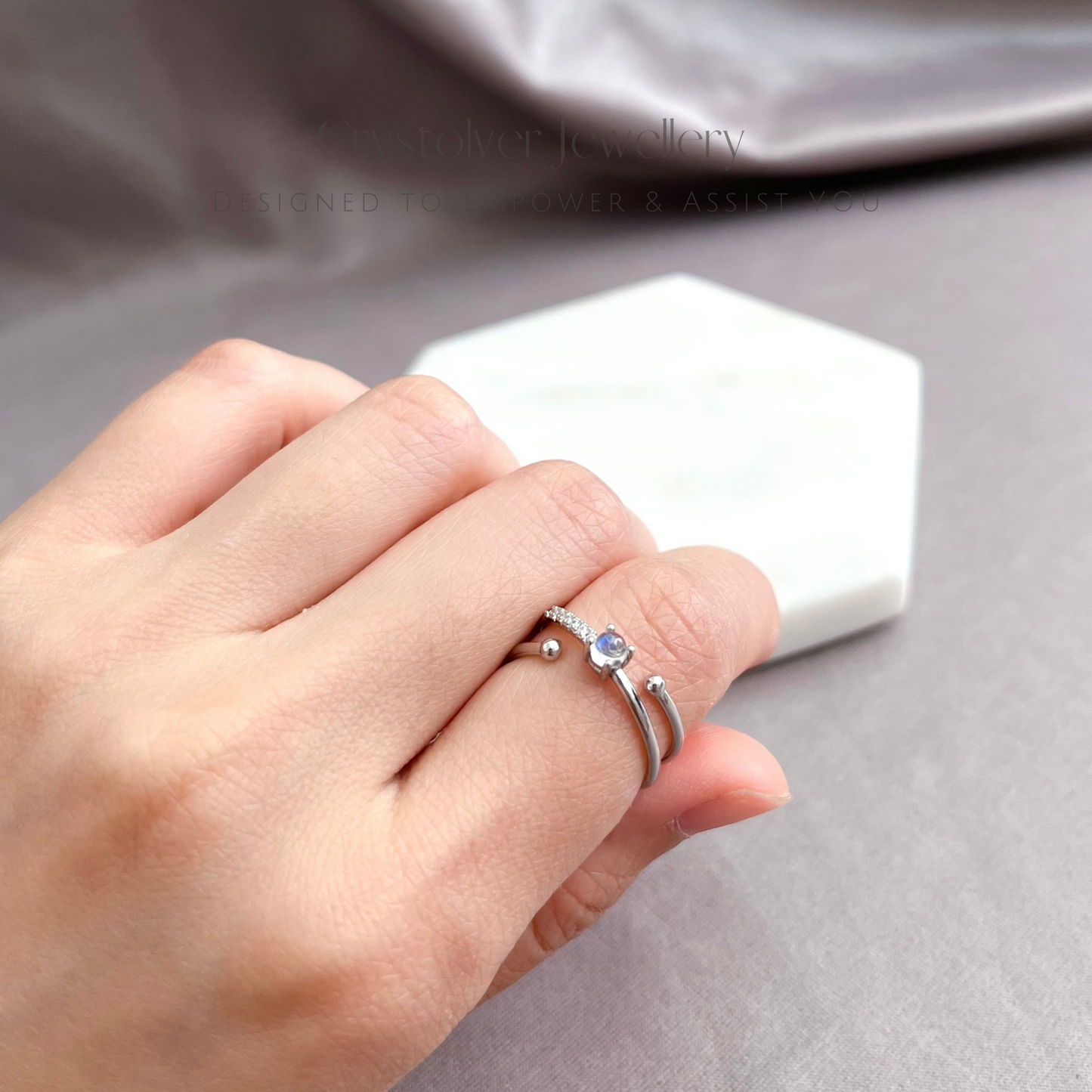 Dainty Moonstone Planet Sterling Silver Ring