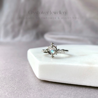 Dainty Rainbow Moonstone Sterling Silver Ring