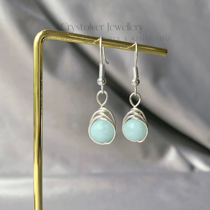 Aquamarine Silver Wire Wrapped Earrings - Crystolver | Healing Crystal Gift Shop