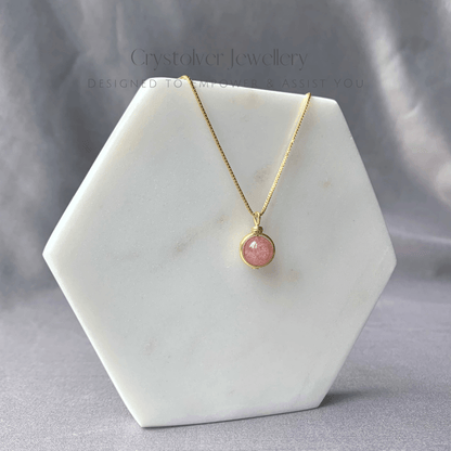 Strawberry Quartz Pendant Gold Necklace - Crystolver | Healing Crystal Gift Shop
