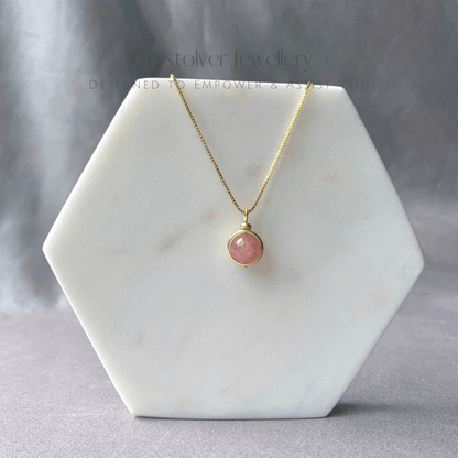 Strawberry Quartz Pendant Gold Necklace - Crystolver | Healing Crystal Gift Shop