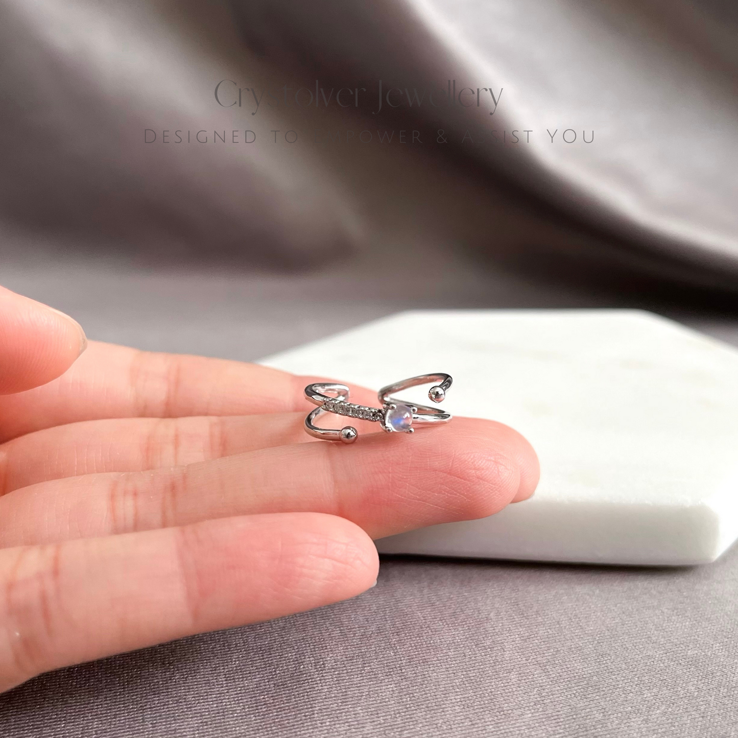 Dainty Moonstone Planet Sterling Silver Ring