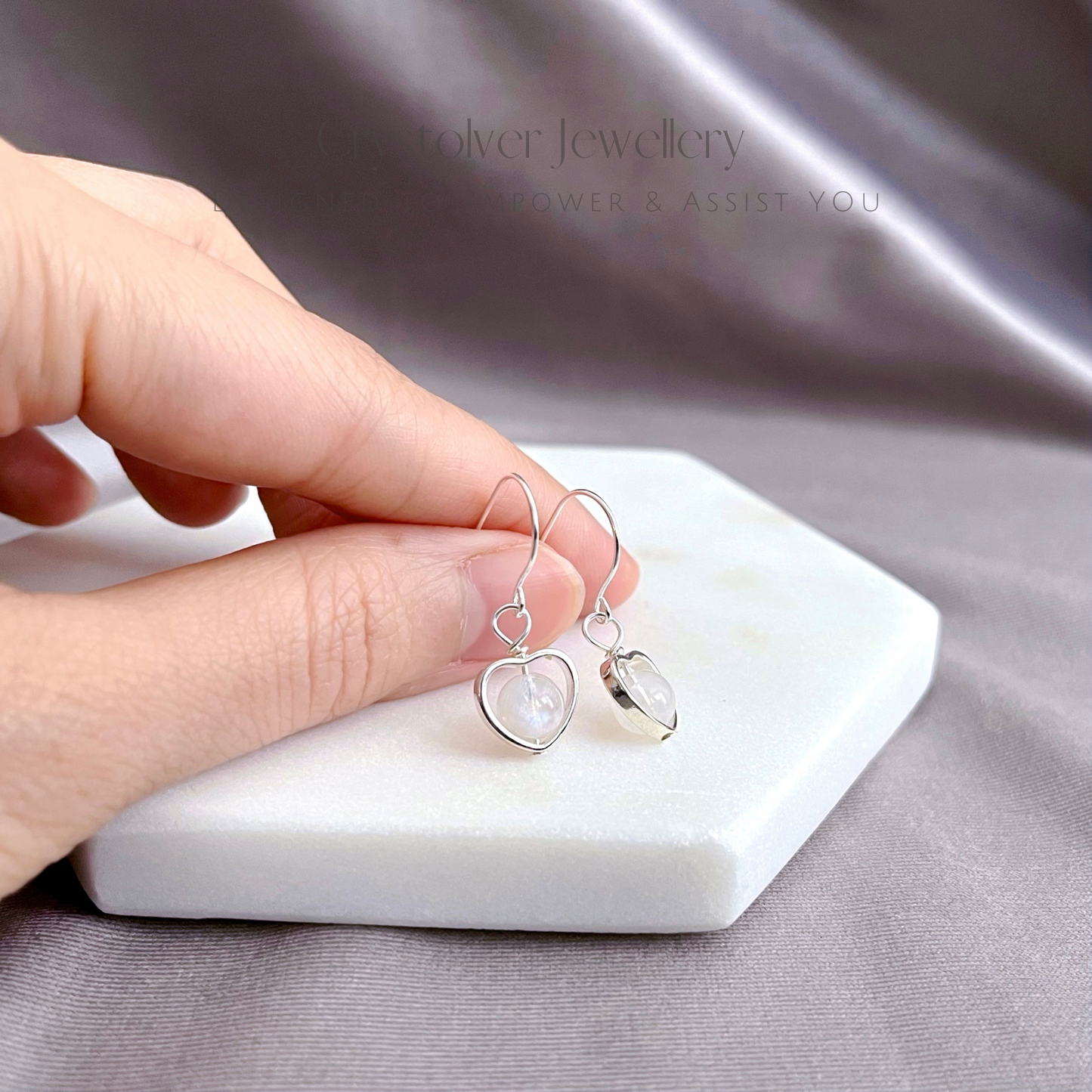 Moonstone Sterling Silver Heart Earrings