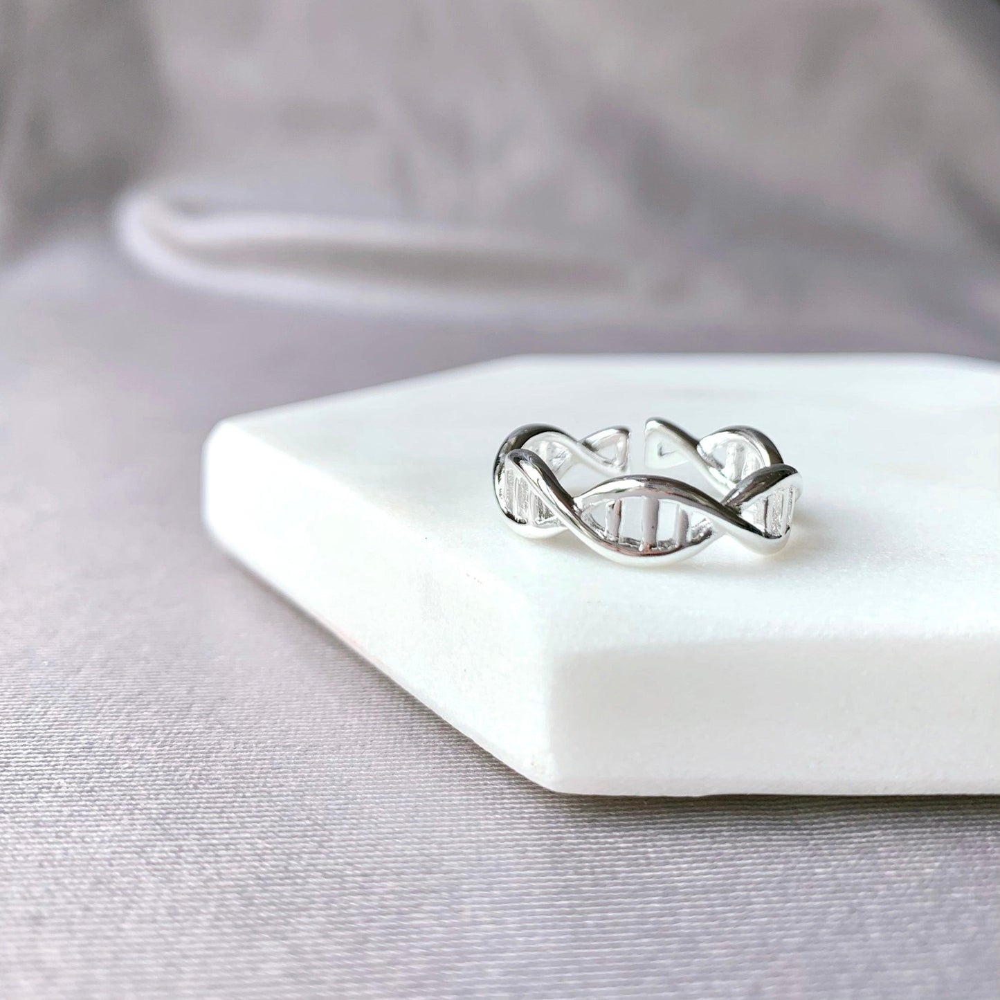DNA Double Helix Silver Ring - Crystolver | Healing Crystal Gift Shop