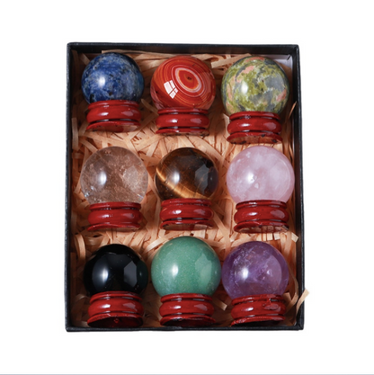 9 Pcs Crystal Sphere Collection with Stand