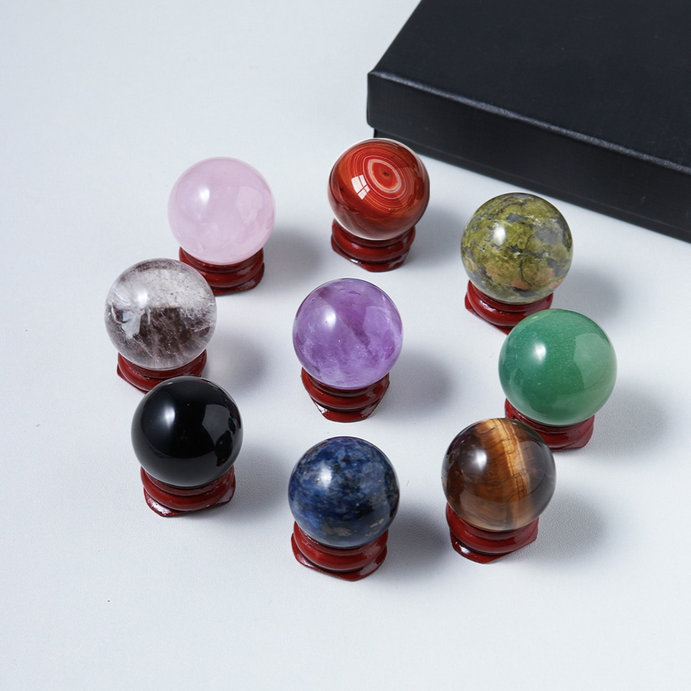 9 Pcs Crystal Sphere Collection with Stand