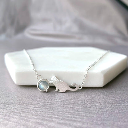 Cute Cat Grey Moonstone Necklace - Crystolver | Healing Crystal Gift Shop