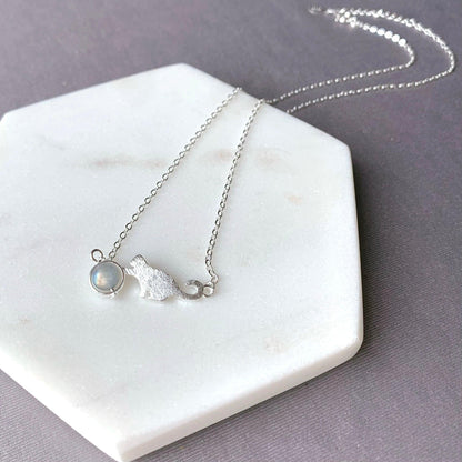 Cute Cat Grey Moonstone Necklace - Crystolver | Healing Crystal Gift Shop