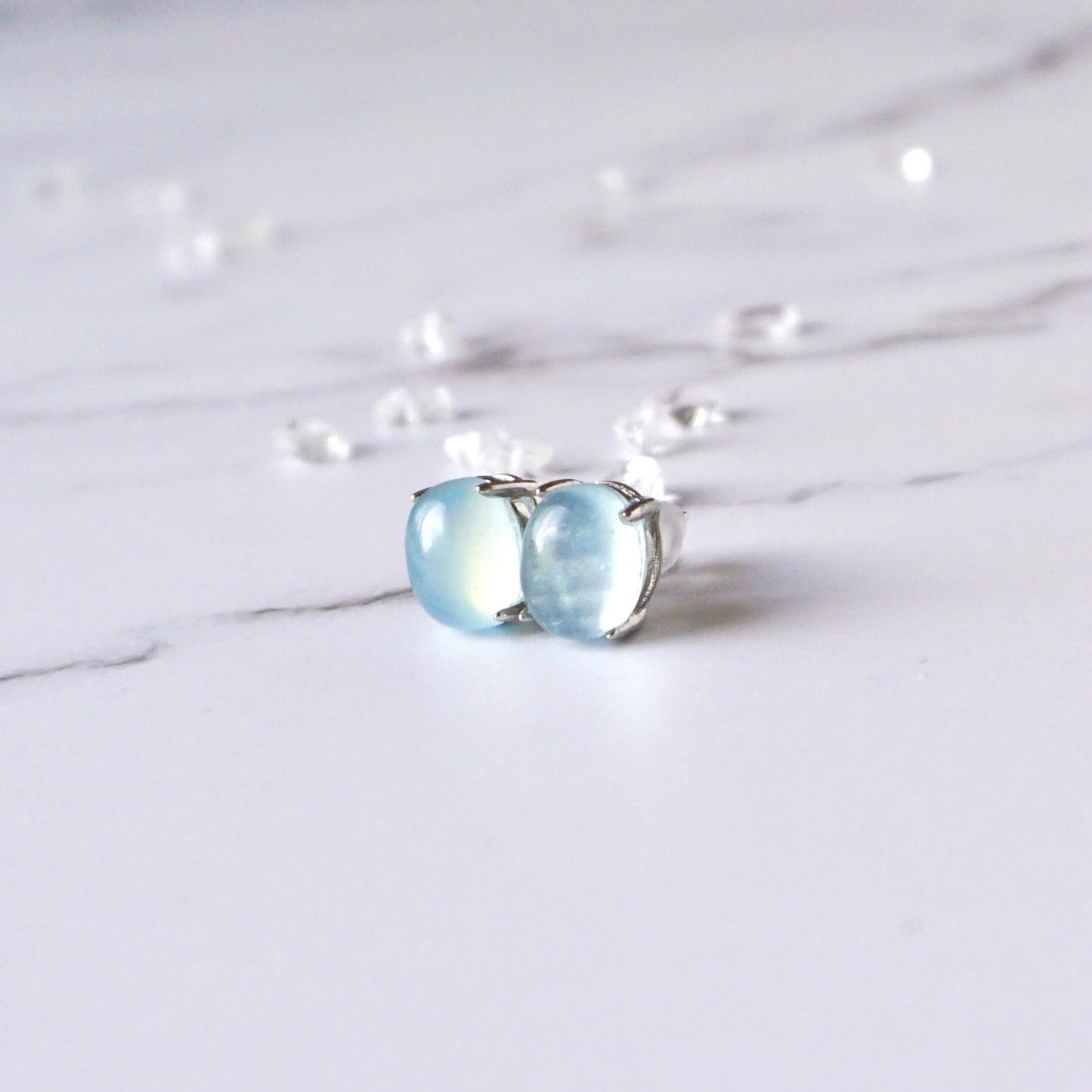 Natural Aquamarine & Moonstone Stud Earrings