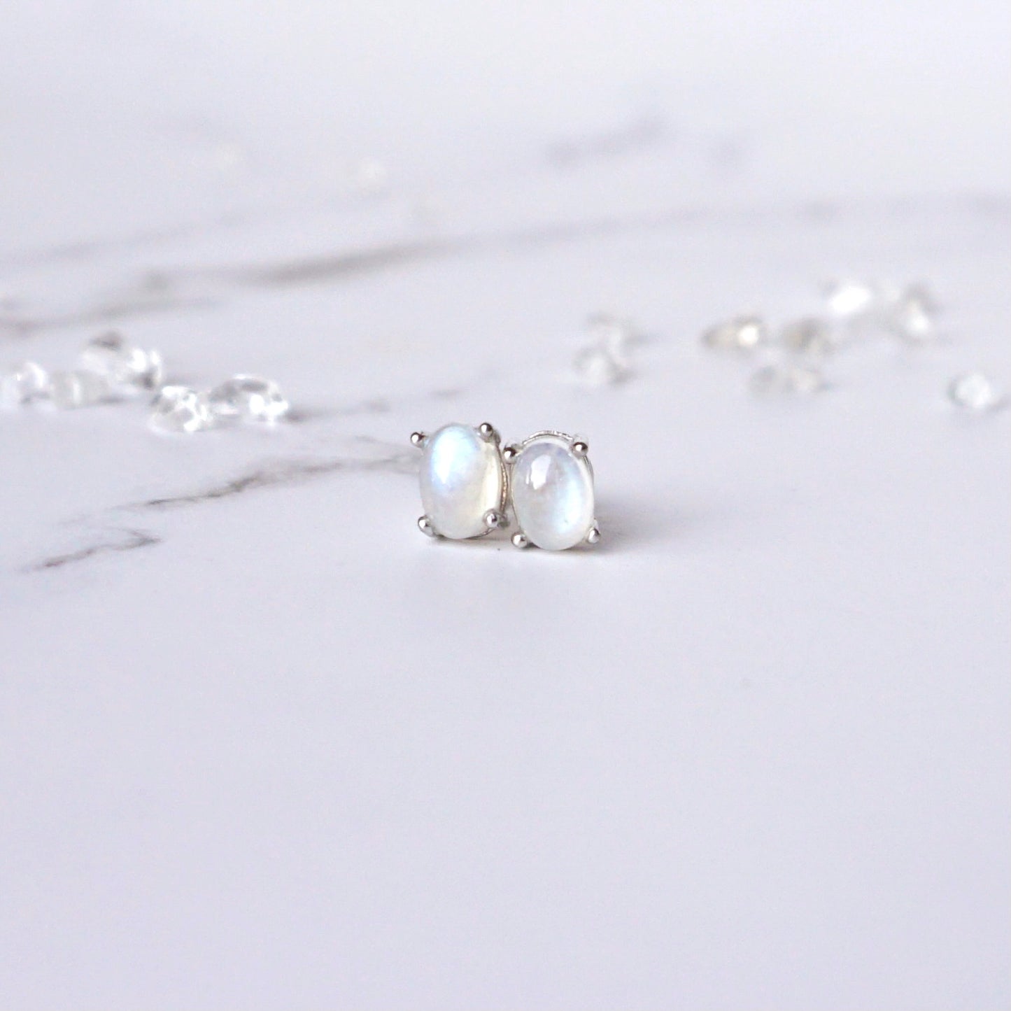 Natural Aquamarine & Moonstone Stud Earrings