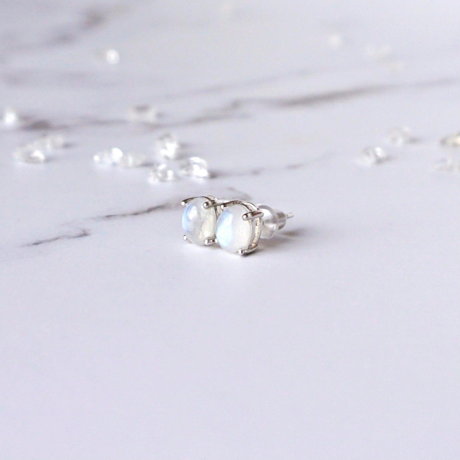 Natural Moonstone Stud Earrings - Crystolver | Healing Crystal Gift Shop