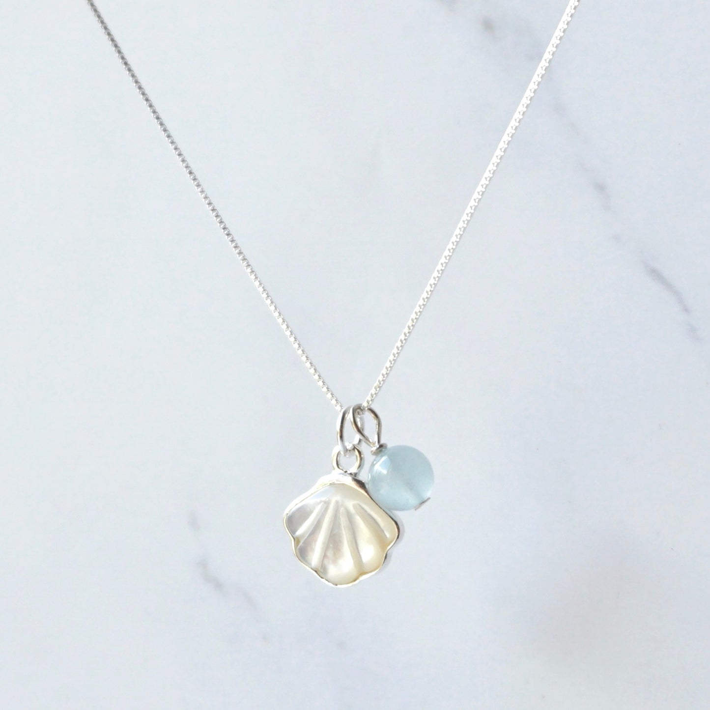 Aquamarine Seashell 925 Silver Pendant Necklace