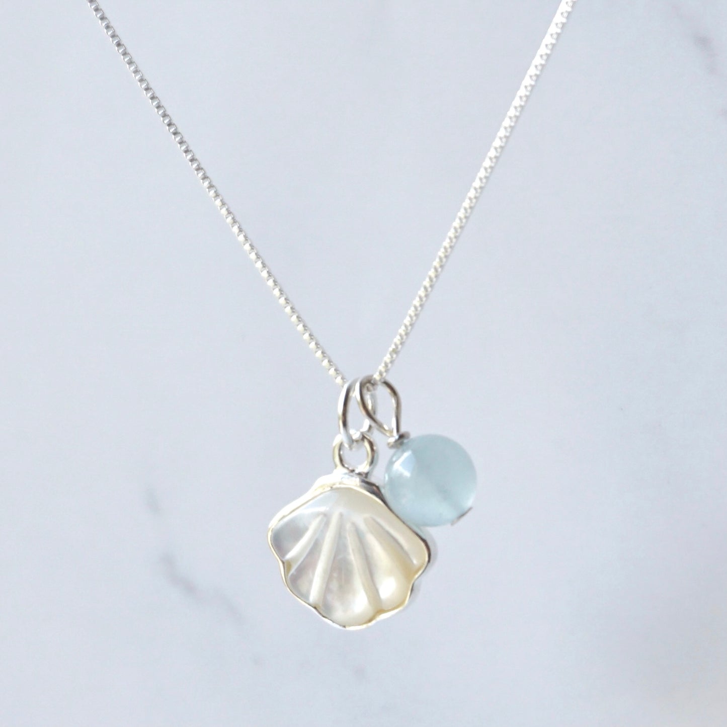 Aquamarine Seashell 925 Silver Pendant Necklace