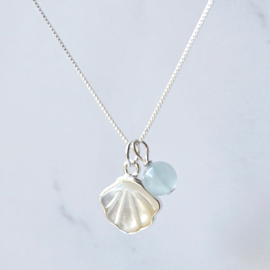 Aquamarine Seashell 925 Silver Pendant Necklace