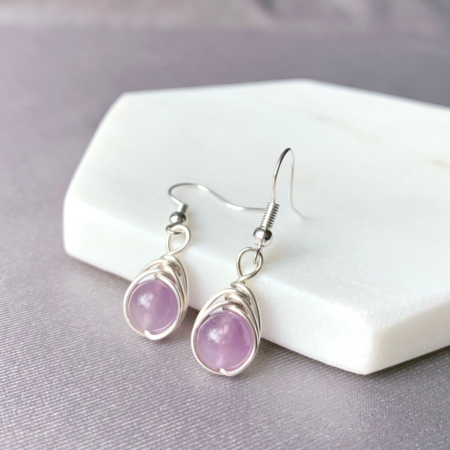 Amethyst Silver Wire Wrapped Earrings