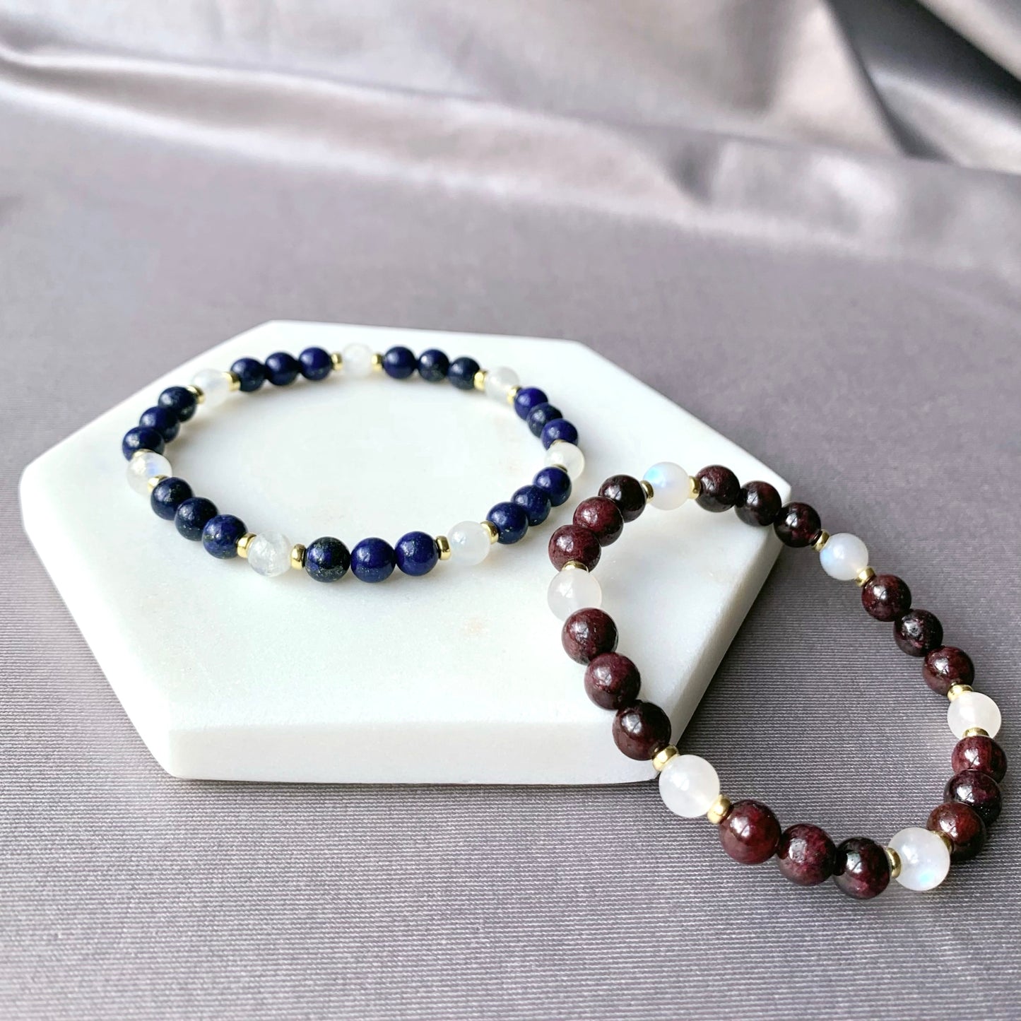 Lapis & Moonstone Gold Beaded Bracelet