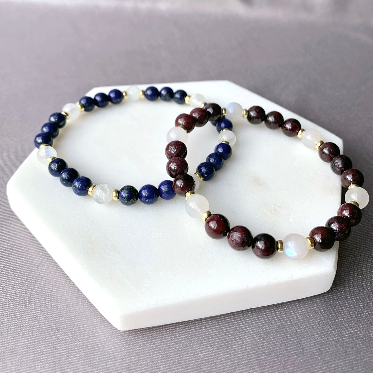 Garnet & Moonstone Gold Beaded Bracelet