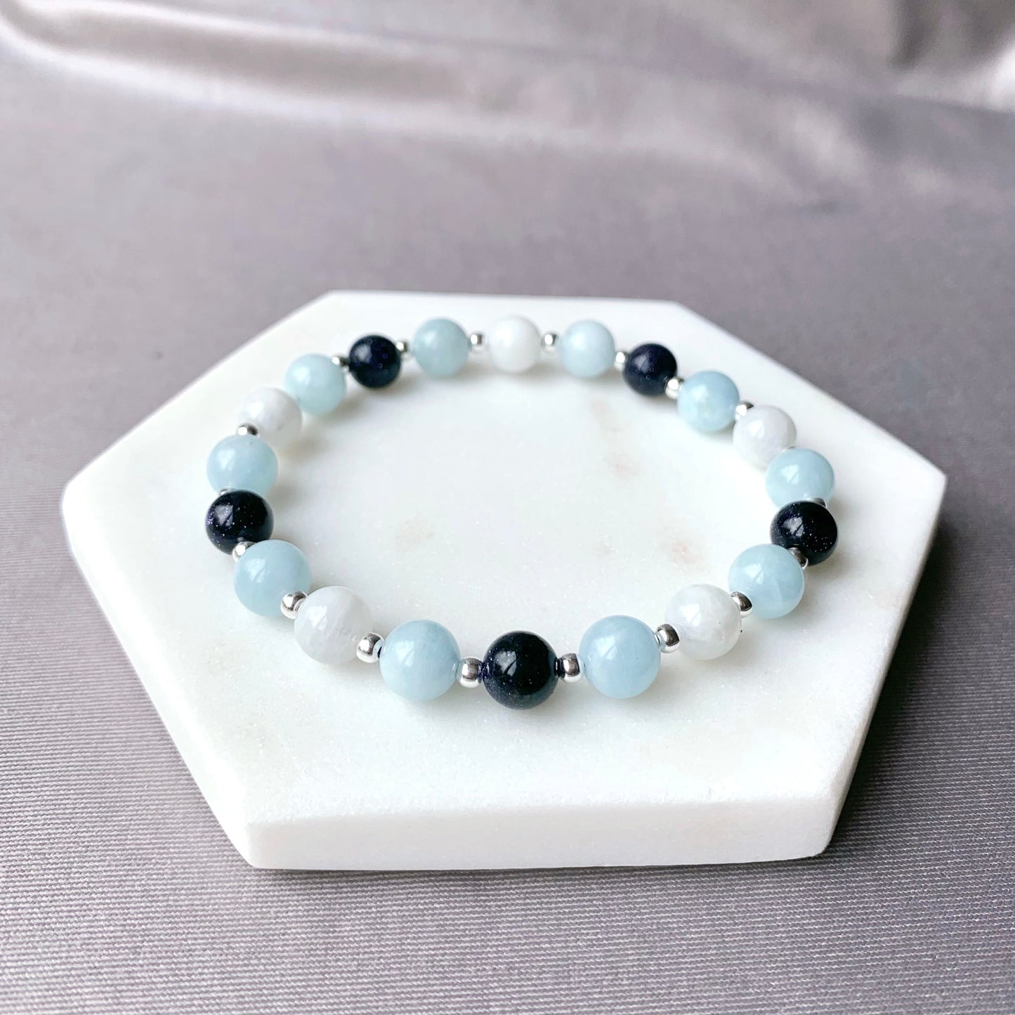 Aquamarine, Moonstone & Blue Sandstone Silver Bracelet