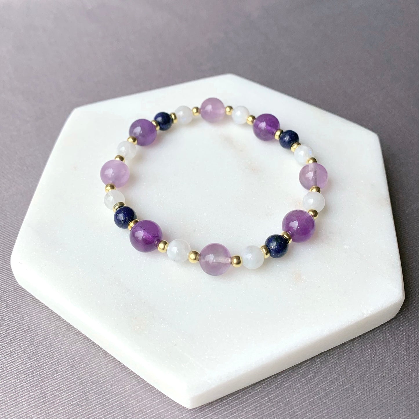 Amethyst & Moonstone Gold Beaded Bracelet