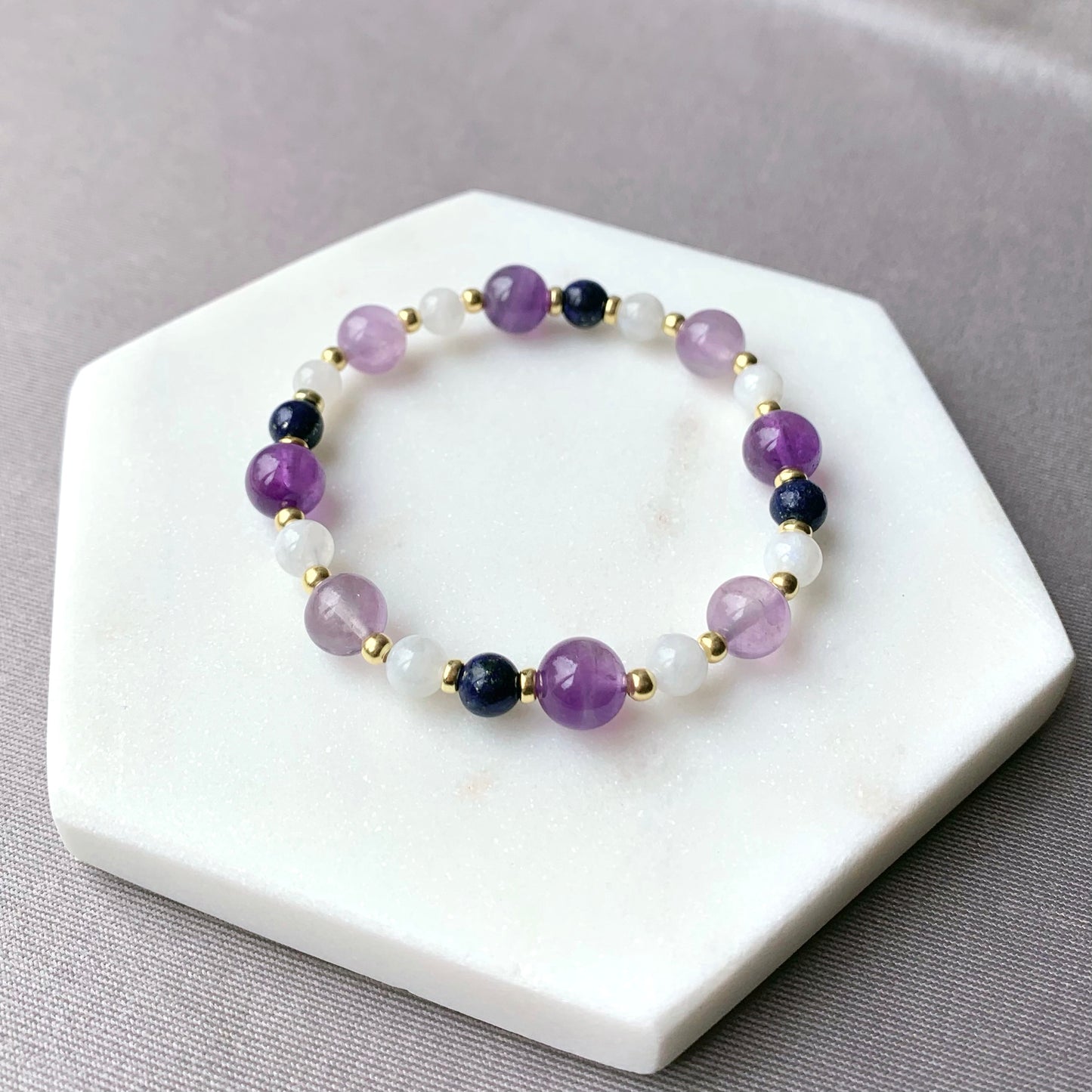 Amethyst & Moonstone Gold Beaded Bracelet