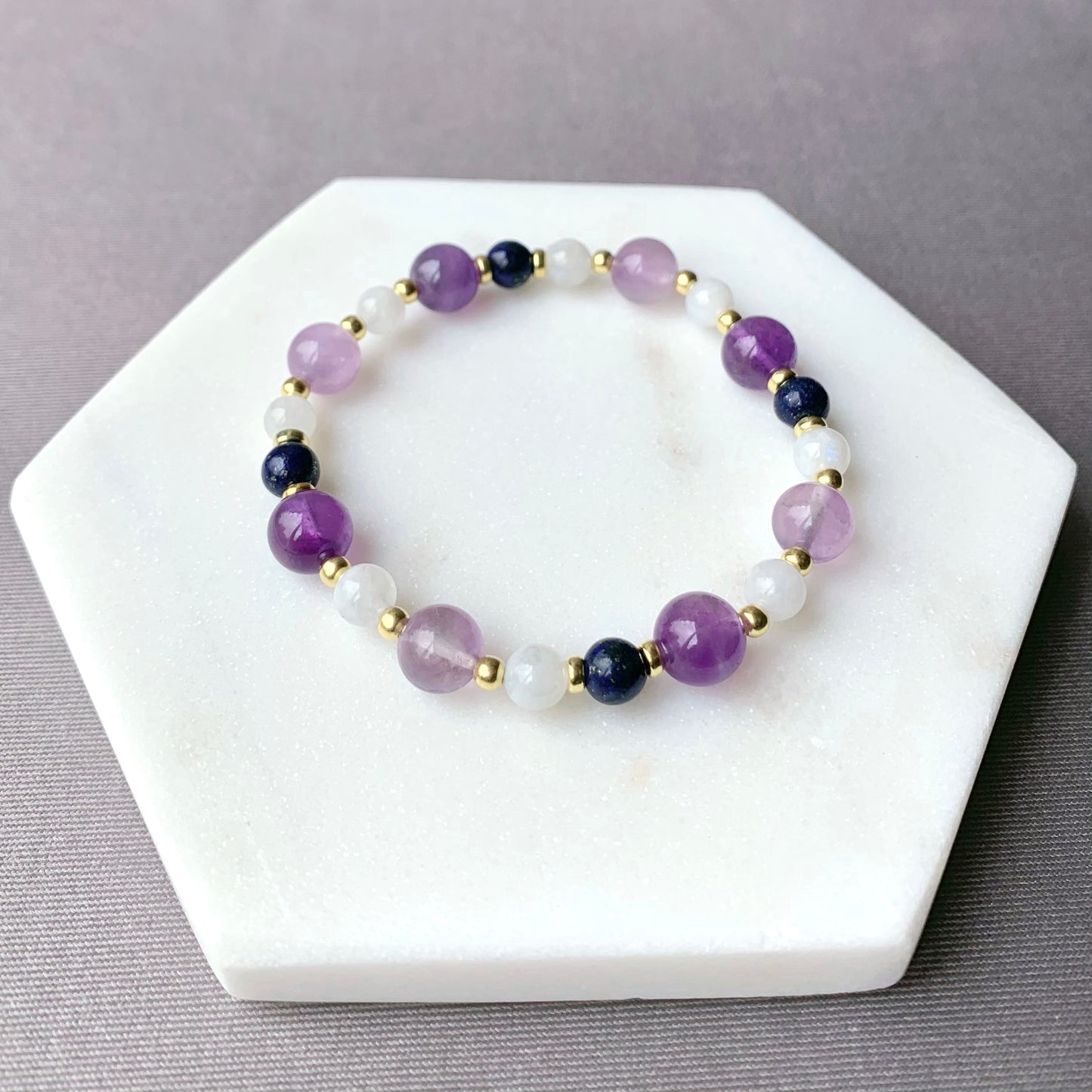 Amethyst & Moonstone Gold Beaded Bracelet