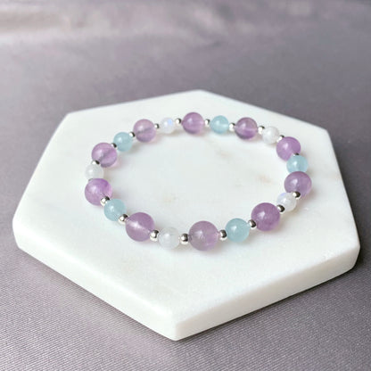 Amethyst, Aquamarine & Moonstone Gemstone Bracelet
